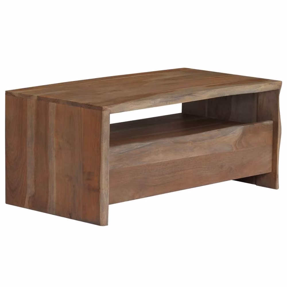 Berkfield Home Grey Solid Acacia Wood Live Edge Coffee Table W/D/H: 90 x 50 x 40 cm – 2