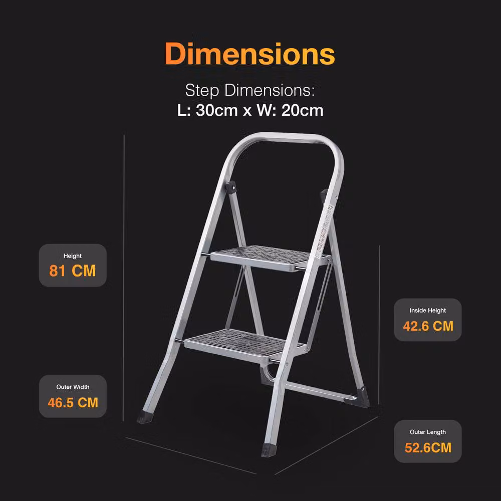 MasterWorx 2 Step Foldable Step Ladder in Grey with Anti-slip Rubber Feet – 5