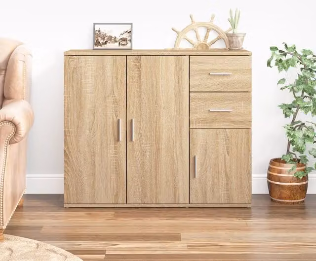 Berkfield Home Sonoma Oak Sideboard in Brown, W: 91 cm, D: 29.5 cm, H: 75 cm