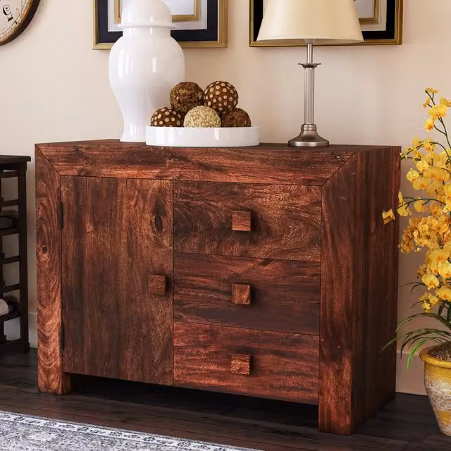 IH Design Toko Sideboard in Brown Mango Wood with 3 Drawers and 1 Door