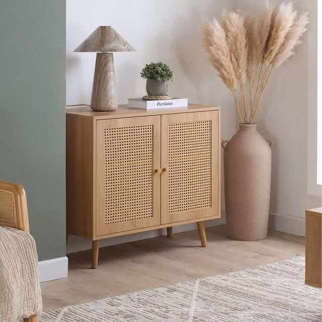 Birlea Modern Oak Wood and Rattan Sideboard in Brown or Black