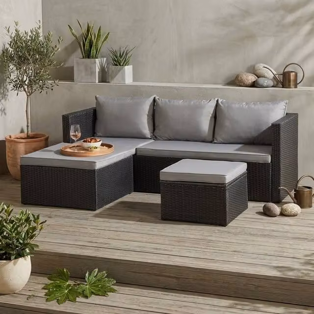 Garden Greatness Maldives Outdoor Rattan Corner Sofa Set in Black