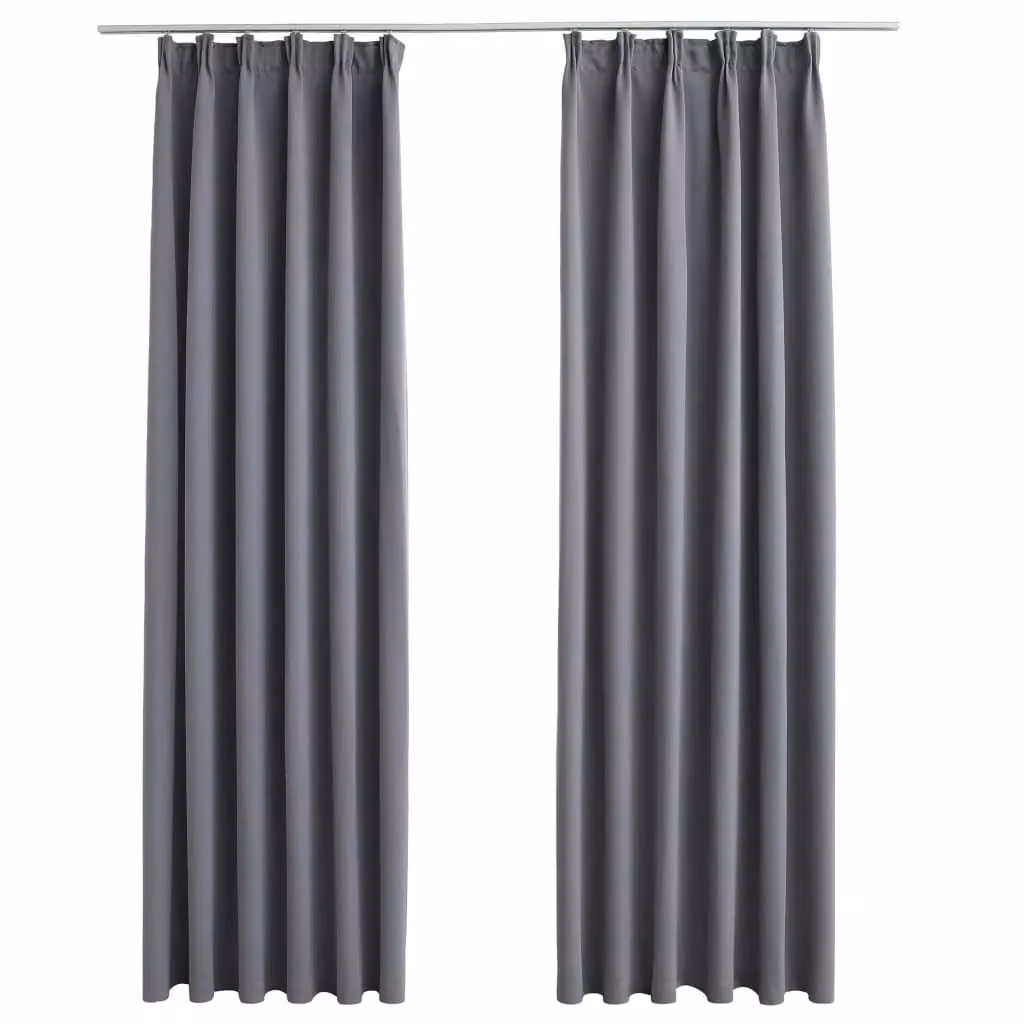 Berkfield Home Blackout Curtains with Hooks, 2 Pack, Grey, W: 140 cm, H: 175 cm – 2