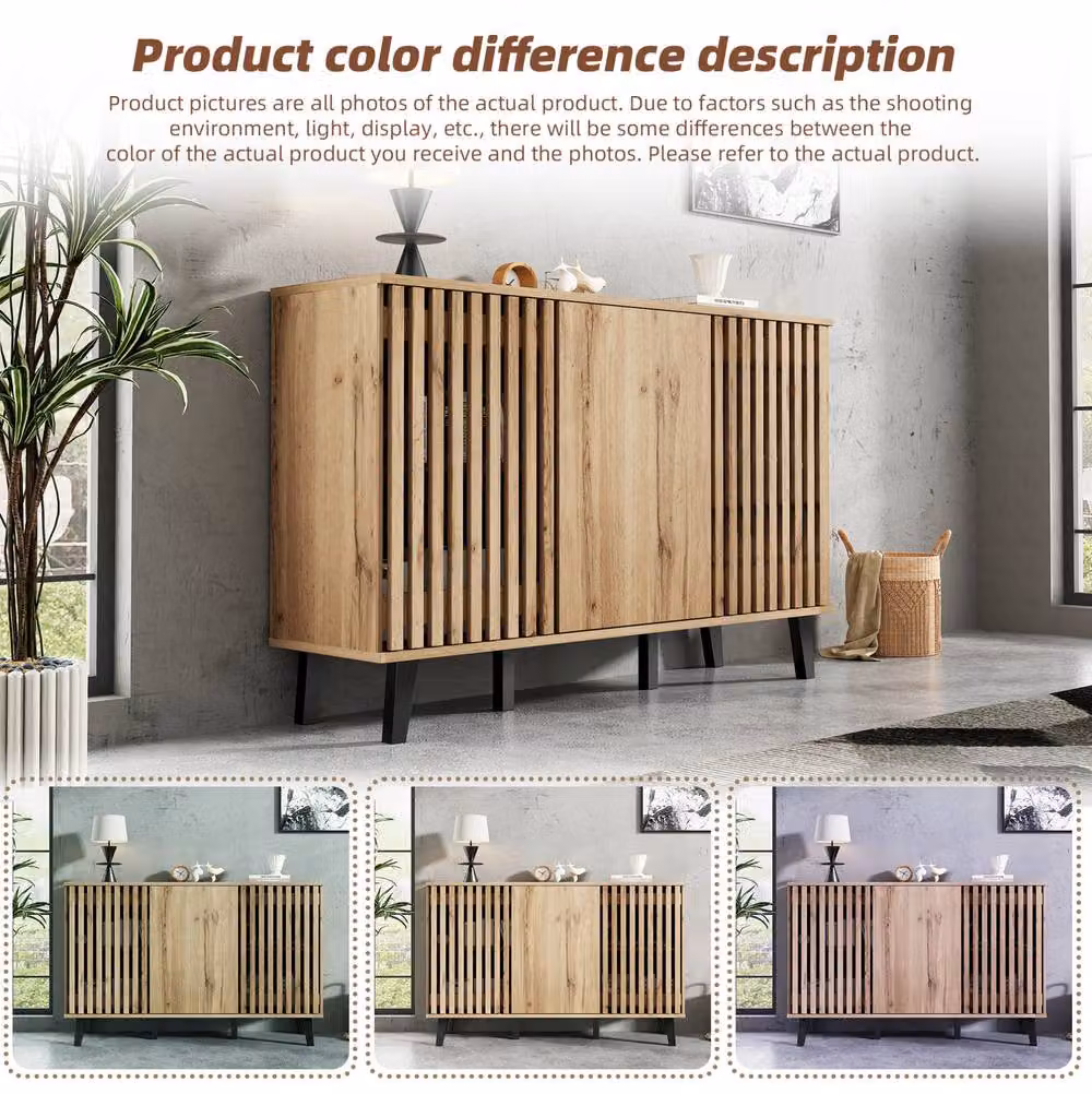 STILVORA TV Stand and Sideboard Set with 4 and 3 Doors in Natural Sand and Brown – 6