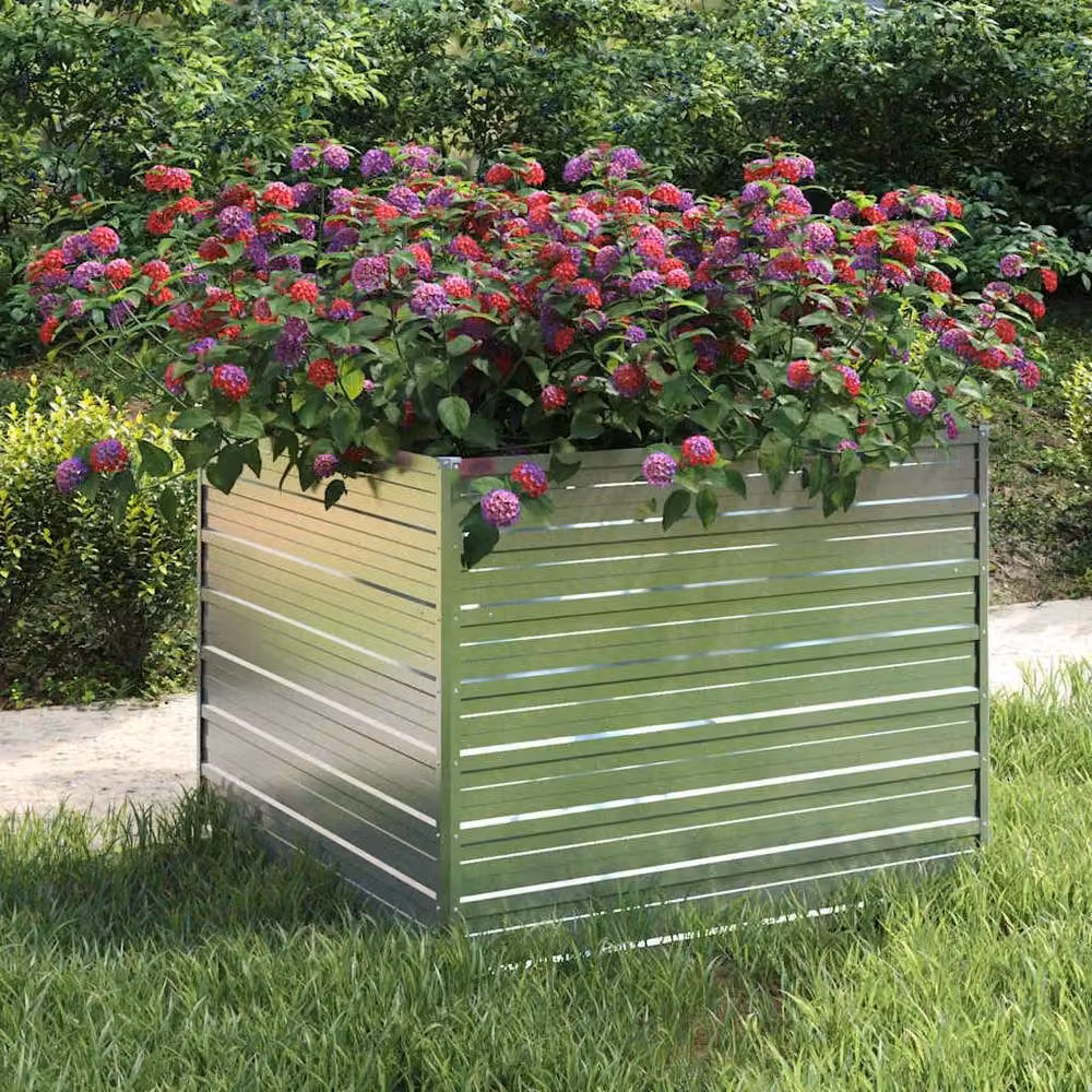 Berkfield Home Garden Galvanised Steel Raised Bed in Silver, W/D/H: 100 x 100 x 77 cm – 2