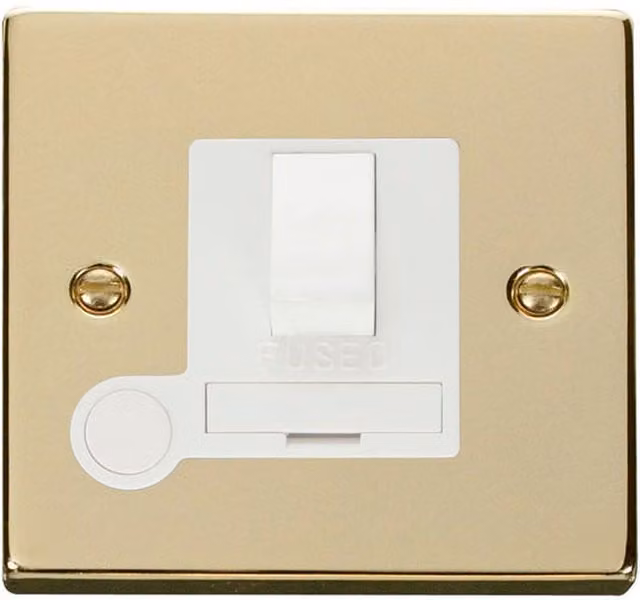 SE HOME Polished Brass 13A Switched Fused Connection Unit with White Flex