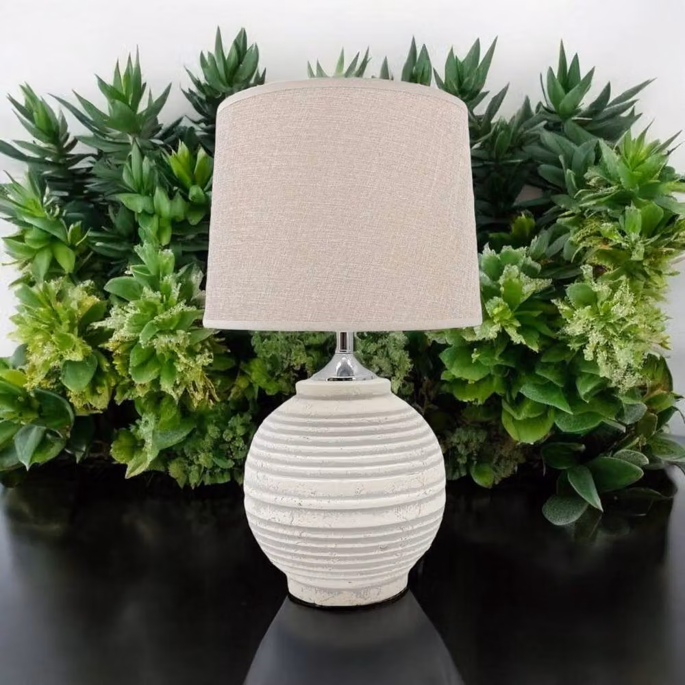 Minster Ceramic Table Lamp with Fabric Shade in Beige, W15 x D15 x H44 cm – 3