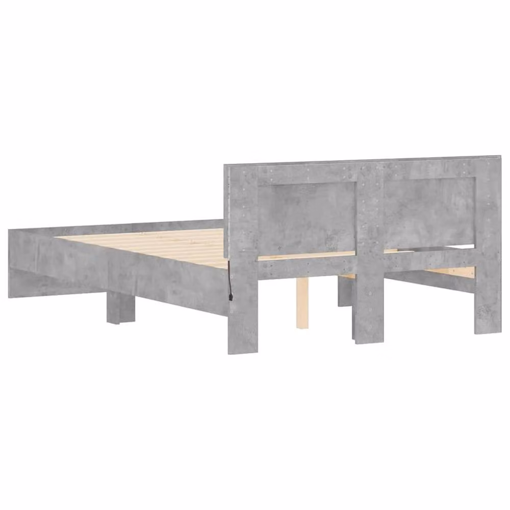 Berkfield Home Modern Bed Frame with Headboard, LED Under-Bed Lighting and USB Charging Port in Concrete Grey, W/D/H: 140 x 200 cm – 3