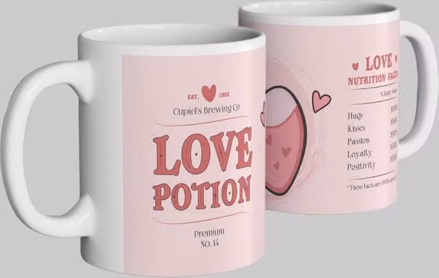 Cupids Brewing Co. Love Potion Valentine's Day Ceramic Mug in White and Pink