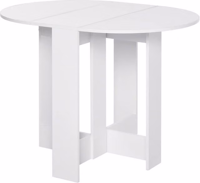 VOGREX White Round Folding Drop Leaf Dining Table for Kitchen and Dining Rooms