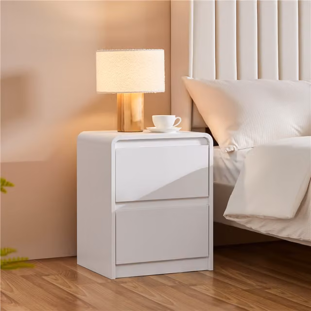 Yaheetech Wooden Bedside Table with 2 Drawers in White