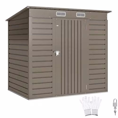 Outsunny Galvanised Steel Pent Garden Shed in Light Grey, W/D/H: 183 x 130 x 191 cm