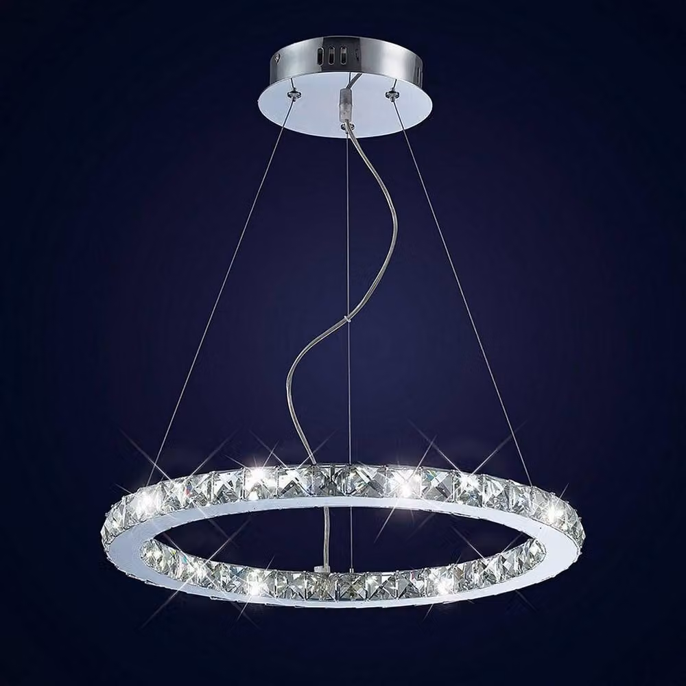 Netlighting Galaxy Round Small LED Pendant Light in Polished Chrome and Grey Crystal, 27W, 6000K – 2