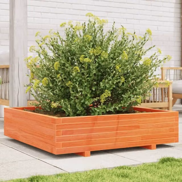 Berkfield Home Brown Solid Wood Pine Garden Planter Tub W: 100 cm, D: 100 cm, H: 26.5 cm