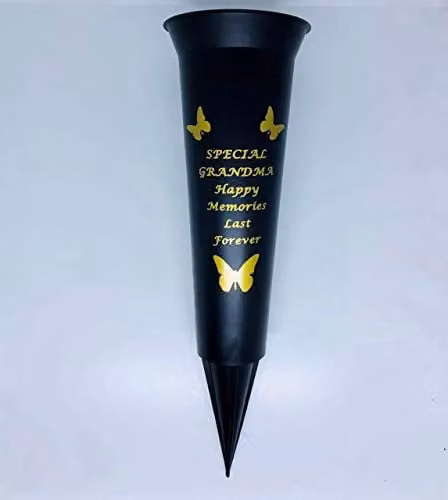 David Fischhoff Memorial Plastic Spiked Grave Flower Vase in Black and Gold