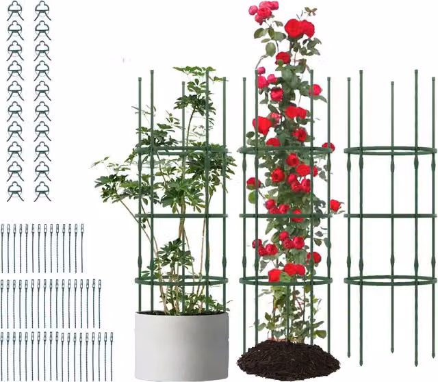 Costway 3 Pack Adjustable Tall Metal Plant Support Trellis in Green for Vegetable Gardens