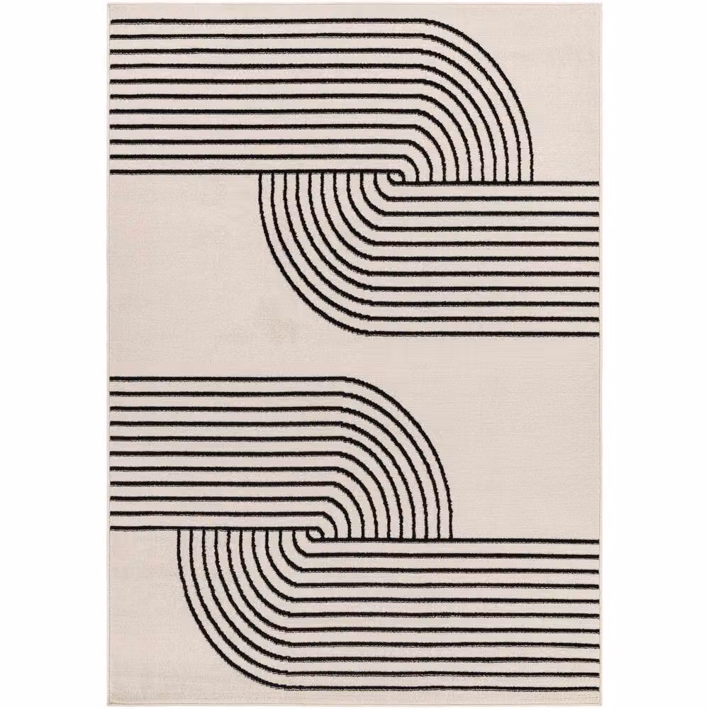 Livabliss Pisa Modern Geometric Rug in Beige, White and Black, W/D/H: 140 x 200 cm – 2