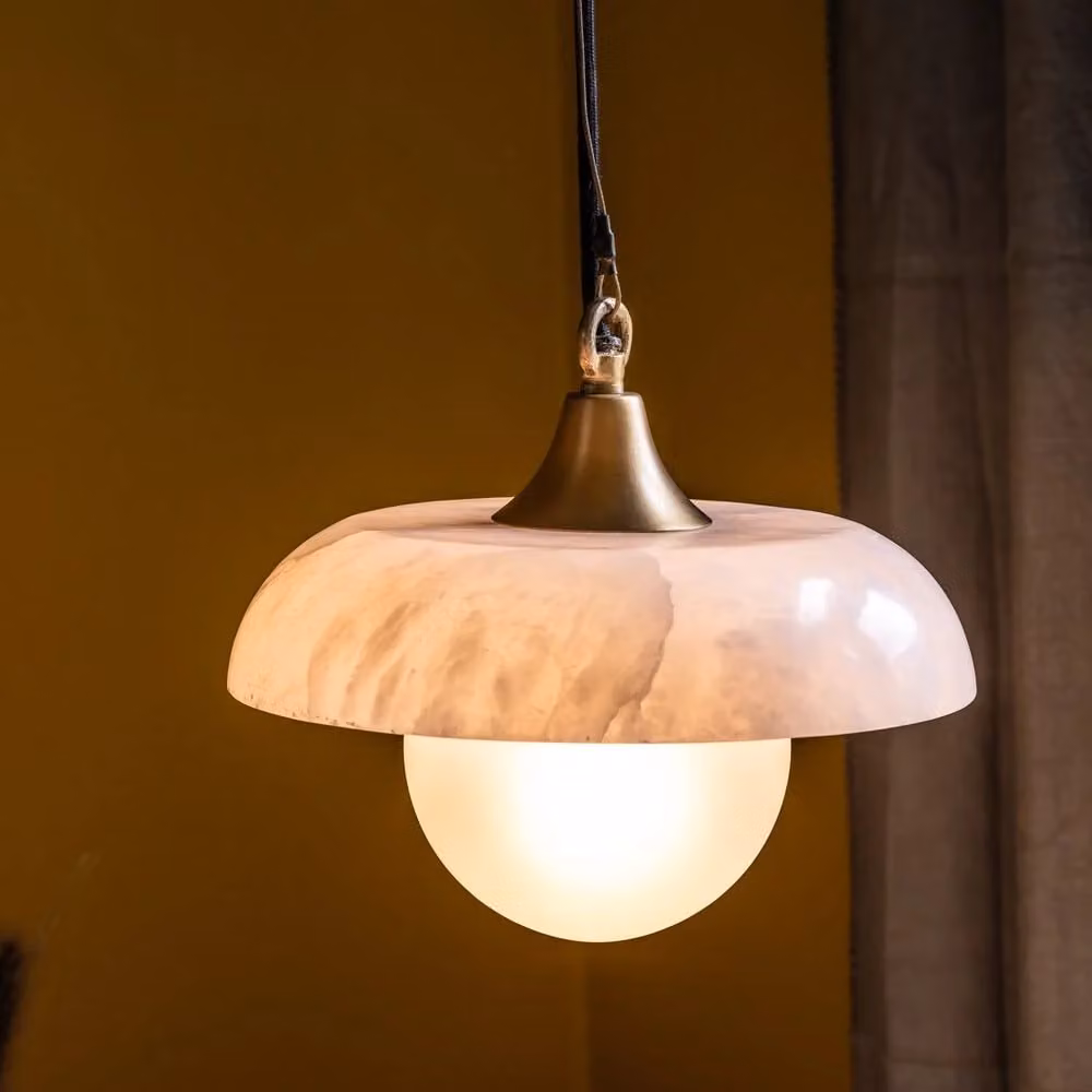 Atkin and Thyme Astrid Alabaster Pendant Light in White and Gold/Brass