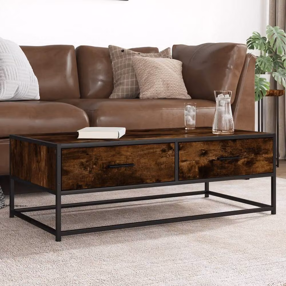 Berkfield Home Smoked Oak Coffee Table in Brown, W/D/H: 100 x 50 x 35 cm – 2