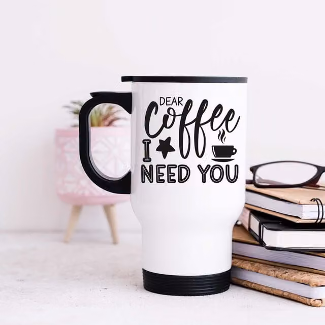 60 Second Makeover Women's Dear Coffee I Need You Metal Travel Mug in White