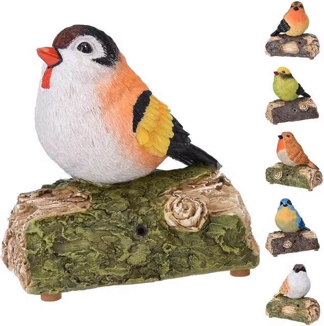 NESTLUNE Motion Activated Singing Bird on Stump Multicolour Decorative Ornament H 100 cm x W 15 cm