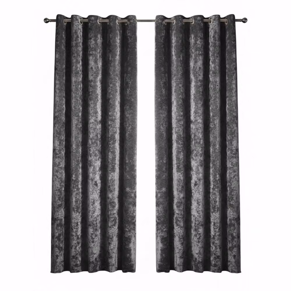 Snug City Grey Crushed Velvet Eyelet Curtains, Thermal Insulating and Opaque, Width: 117 cm, Drop: 183 cm – 2