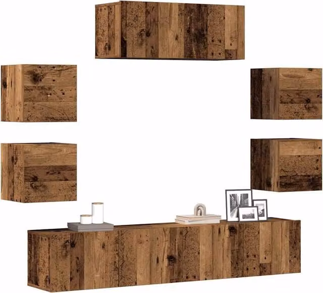 Berkfield Home 7 Piece Wall-mounted TV Cabinet Set in Brown Old Wood Finish – 1