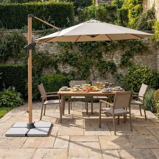 Malay Newmarket Parasol in Beige with Aluminium Frame and UPF 50 Protection