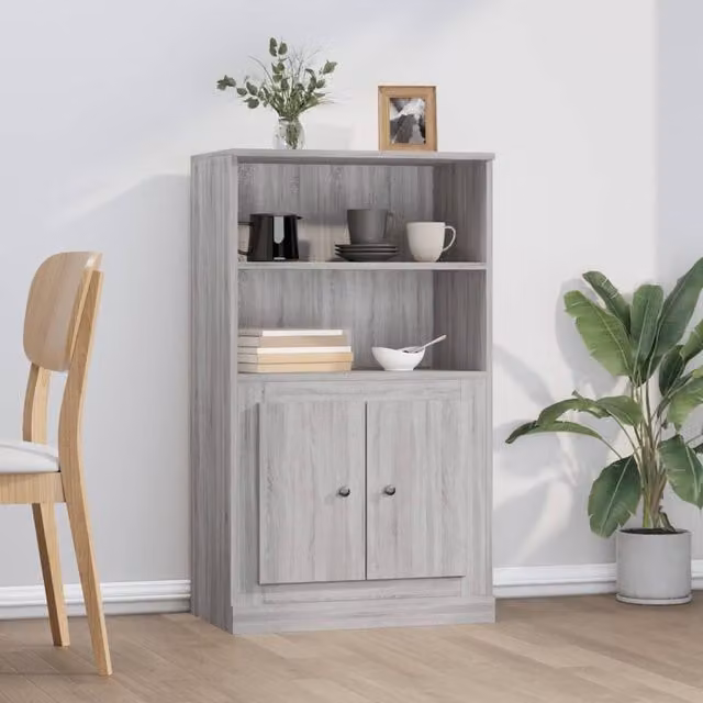 Berkfield Home Grey Sonoma Highboard in MDF, W/D/H: 60 x 35.5 x 103.5 cm
