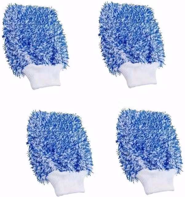 VOGREX Premium Microfibre Car Wash Mitt Glove in Blue (4 Pack) – 1