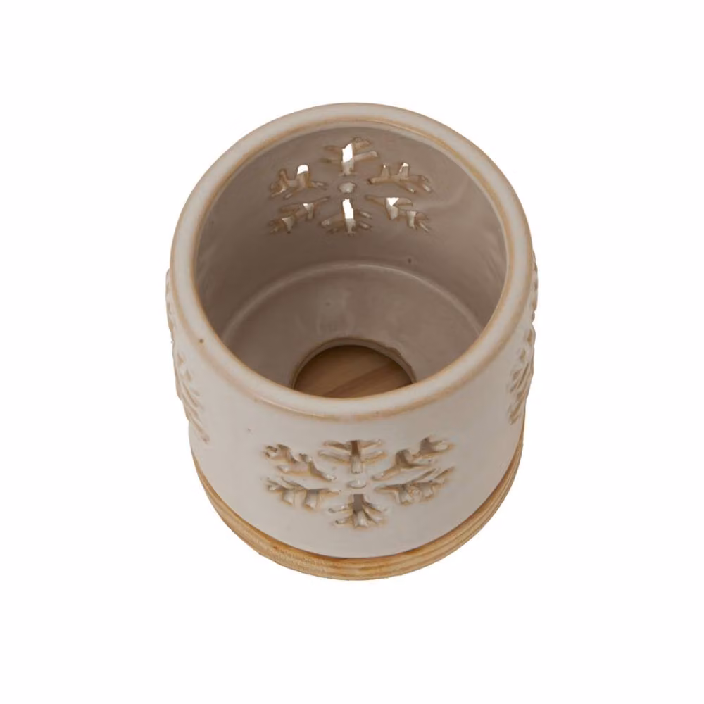 Hill Interiors Ceramic Snowflake Christmas Tealight Candle Holder in White – 2