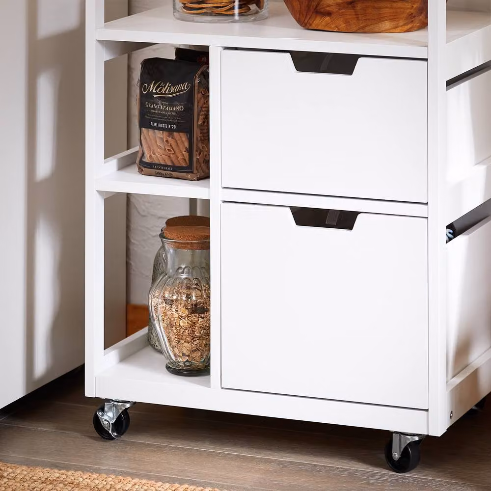 SoBuy Kitchen Storage Trolley with 2 Drawers and 3 Shelves in White – 7