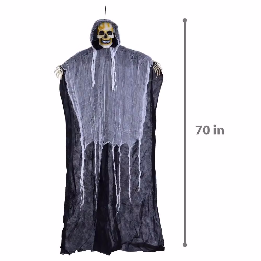 Garden Greatness Hanging Grim Reaper and Ghost Halloween Decoration, Black and Multicolour, Height: 182.88 cm – 2