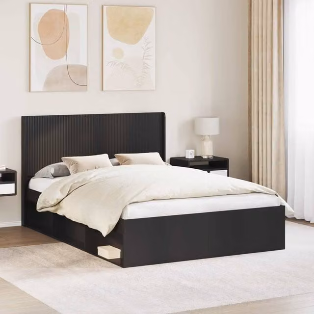 Berkfield Home Modern Bed Frame with Headboard and Side Compartment Storage, Black, W/D/H: 120 x 200 cm – 1