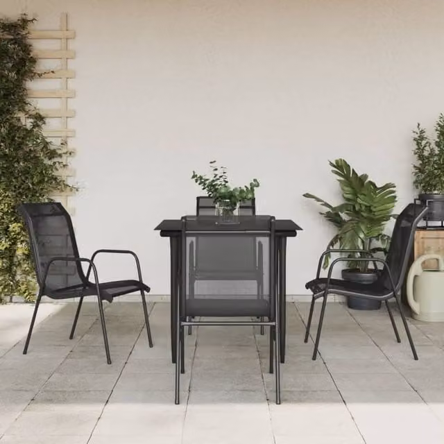 Berkfield Home 5 Piece Garden Dining Set in Black Steel and Textilene