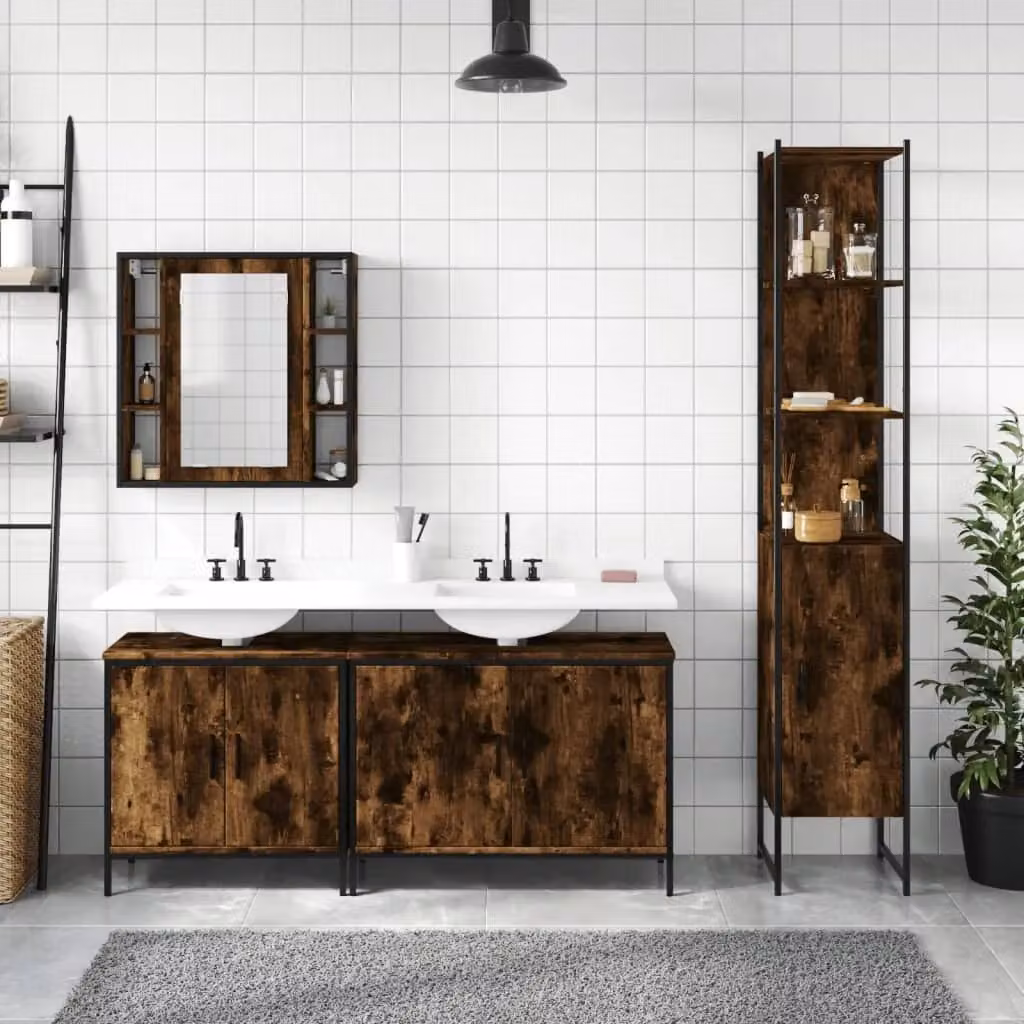 Berkfield Home 4 Piece Smoked Oak Bathroom Cabinet Set in Brown – 1