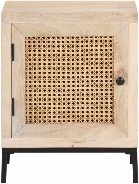 Berkfield Home Bedside Cabinet in Light Brown Solid Mango Wood and Natural Cane, W/D/H: 40 x 30 x 50 cm