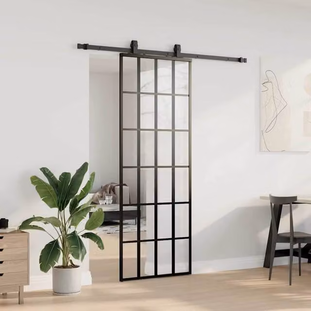 Berkfield Home Sliding Glass Door with Hardware Set, Black, W: 76 cm, H: 205 cm