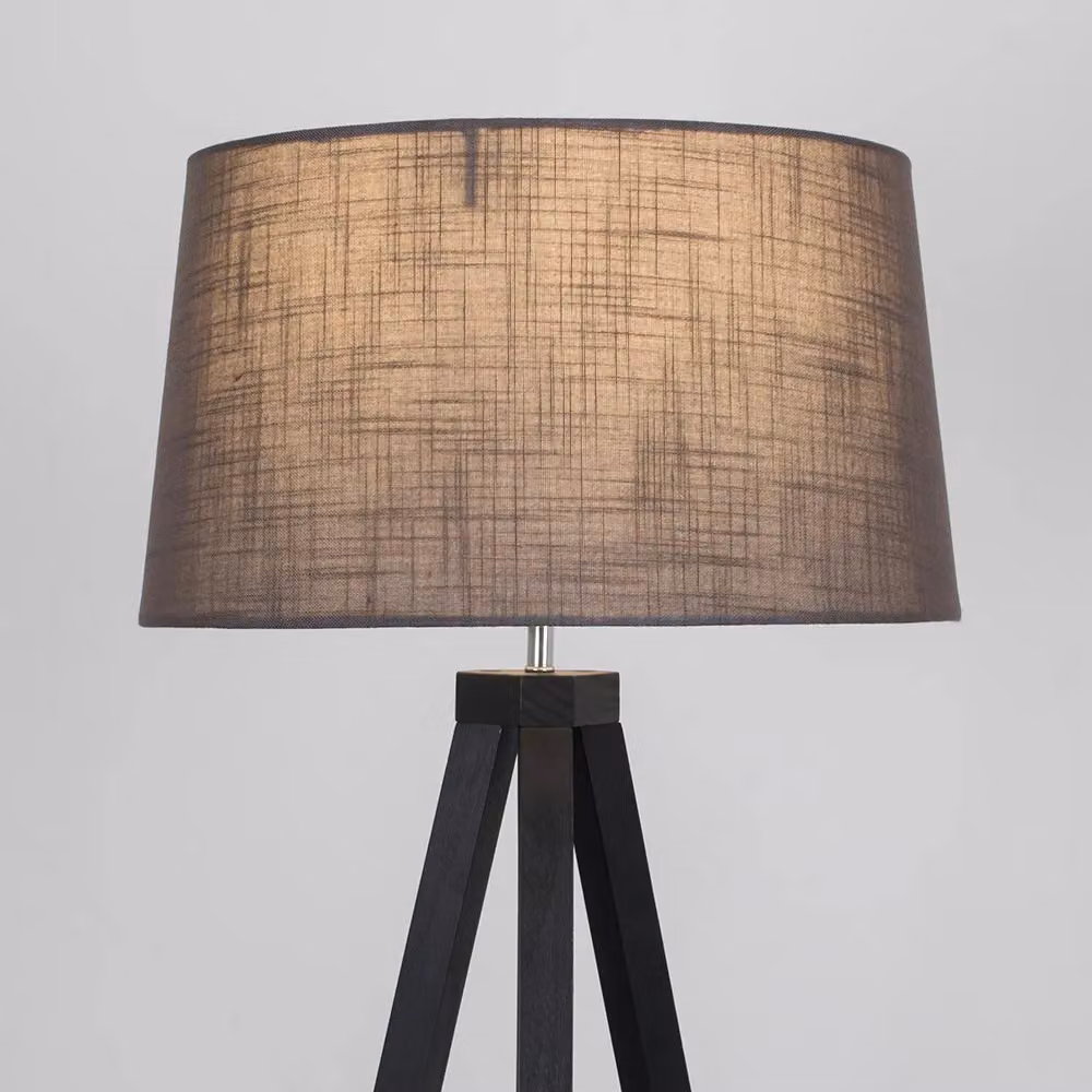 ValueLights Barbro Black Wood Tripod Floor Lamp with Grey Fabric Shade, Height: 130 cm – 3