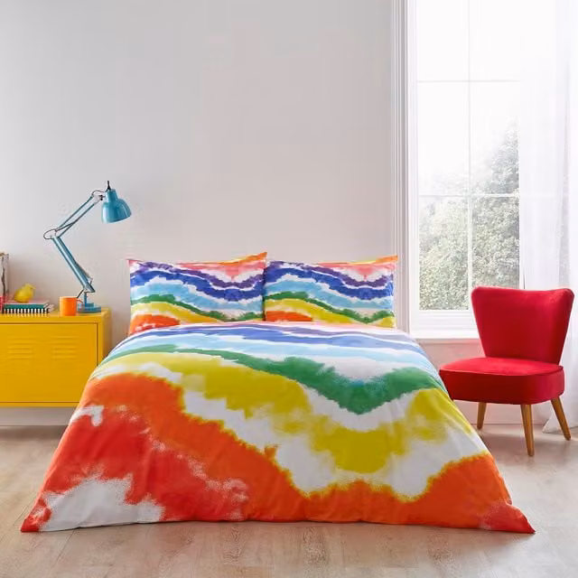 Martex Pride Cotton Tie Dye Duvet Cover Set, Yellow/Multicolour, W: 140 cm, H: 200 cm