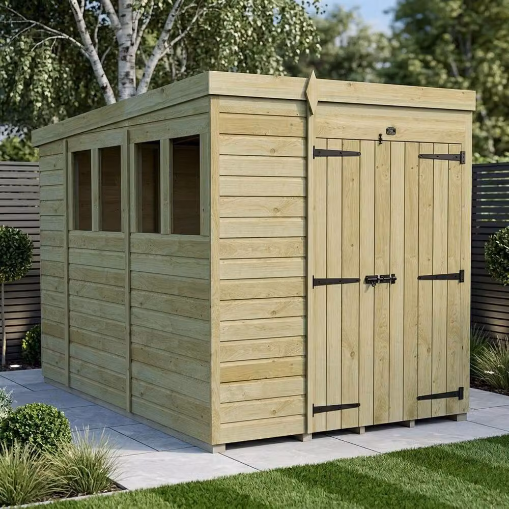 Buttercup Farm Brown Timber Pent Garden Shed with Double Doors and Windows, W/D/H: 304.8 x 182.88 x 210 cm – 2