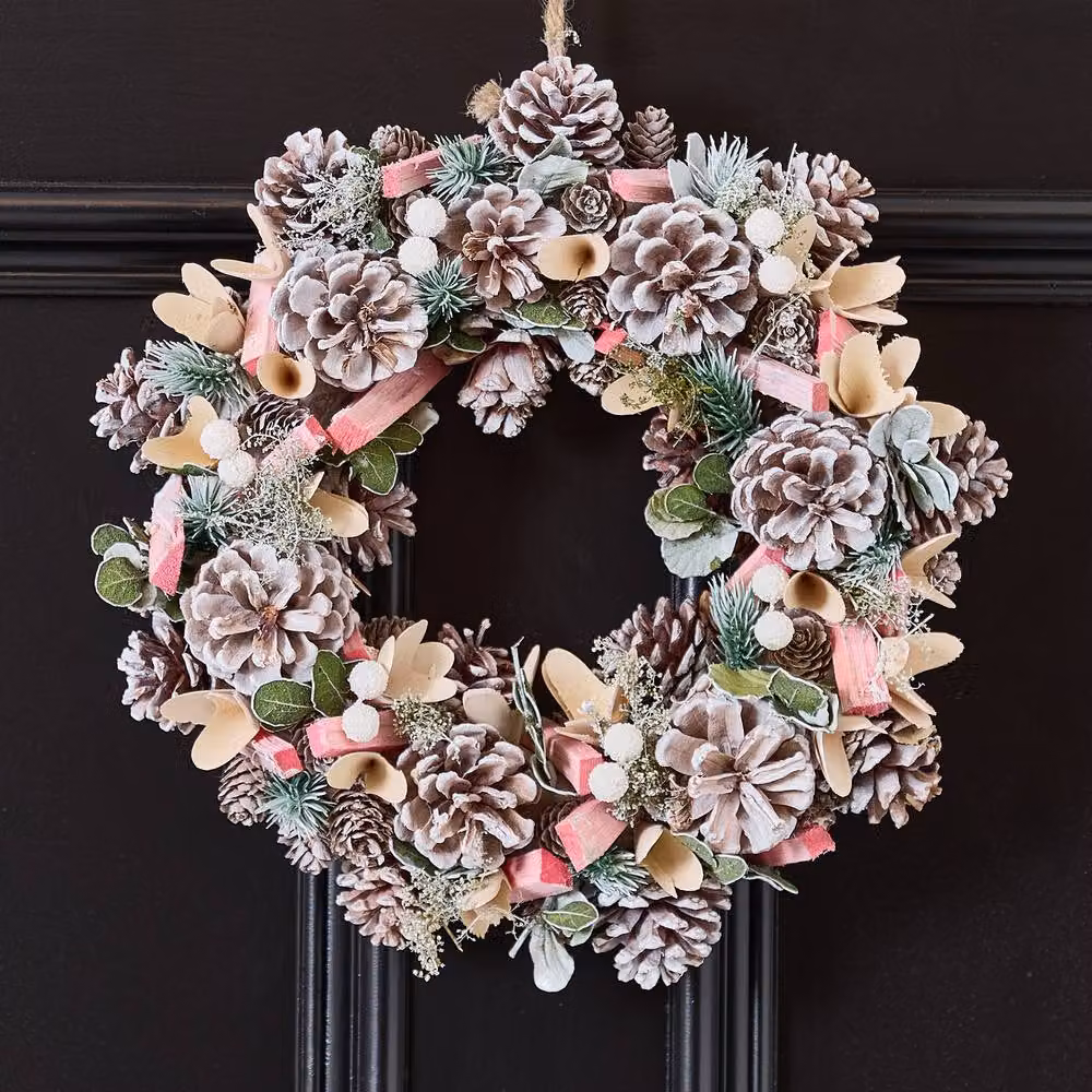 Dibor Pastel Pink and White Driftwood Christmas Wreath with Star Hanger, Diameter: 33 cm – 2