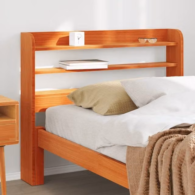 Berkfield Home Rustic Solid Wood Pine Headboard with Integrated Shelves, Wax Brown, Width: 100 cm – 1