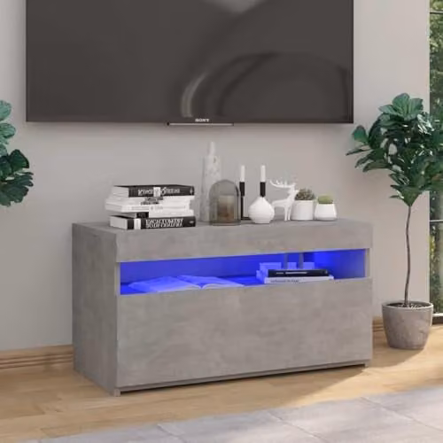 vidaXL Modern TV Cabinet with LED Lights in Matt Grey, W/D/H: 75 x 35 x 40 cm
