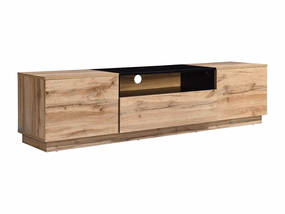 Vente-unique Modern TV Stand with 2 Doors, 1 Drawer and 1 Shelf in Natural and Black, W: 180 cm, H: 45 cm, D: 40 cm – 2
