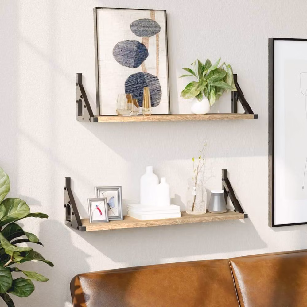 Berkfield Home Wall Shelves, 2 Pack, Sonoma Oak, Light Brown, W: 60 cm, D: 15 cm, H: 15.5 cm – 2