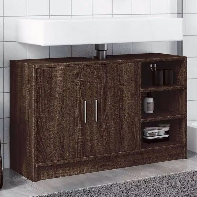 Berkfield Home Brown Oak Wall Mounted Bathroom Sink Cabinet W/D/H: 90 x 29 x 55 cm – 1