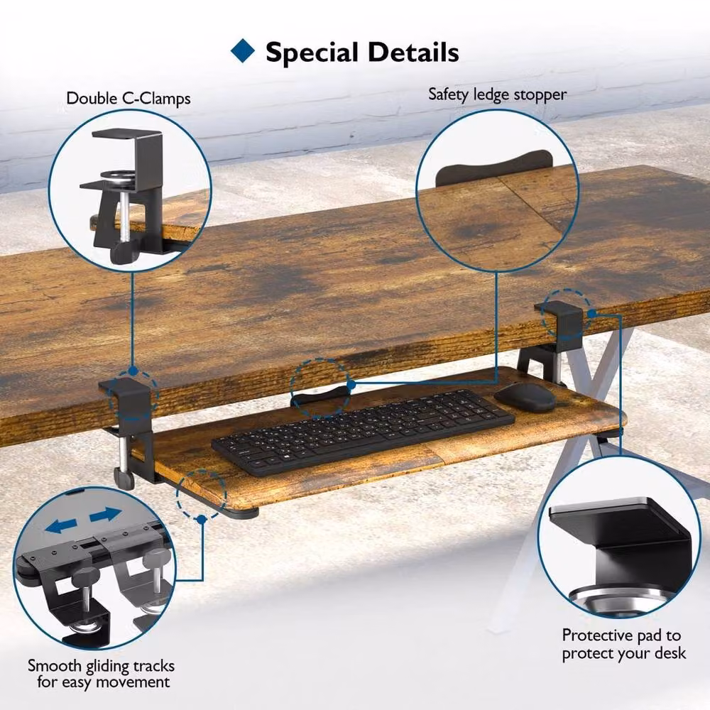 SPETLEK Wood Under Desk Keyboard Tray, Brown, W: 65 cm, D: 30 cm – 4