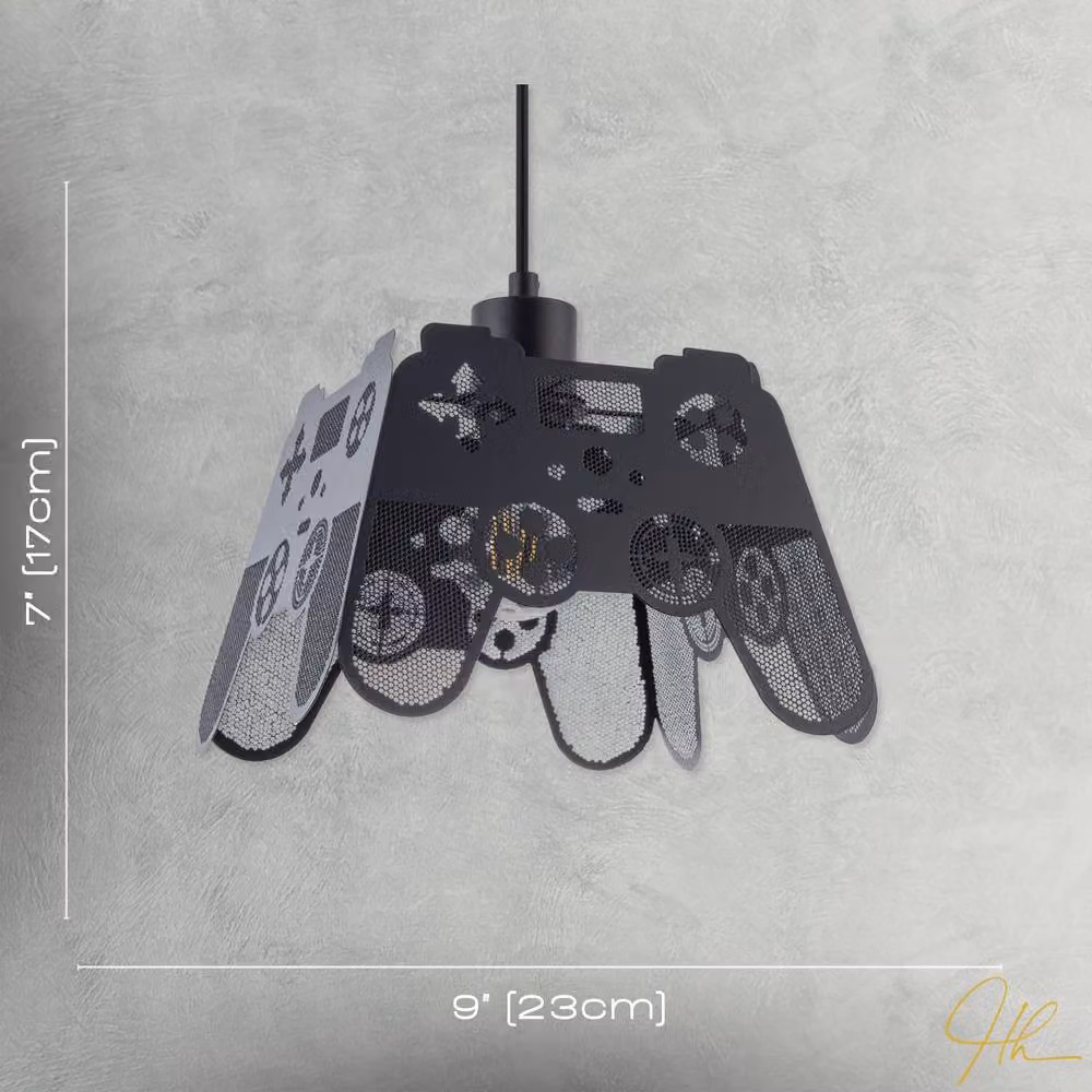 Happy Homewares Modern Matte Black Metal Game Controller Pendant Shade with Laser Cut Holes – 5