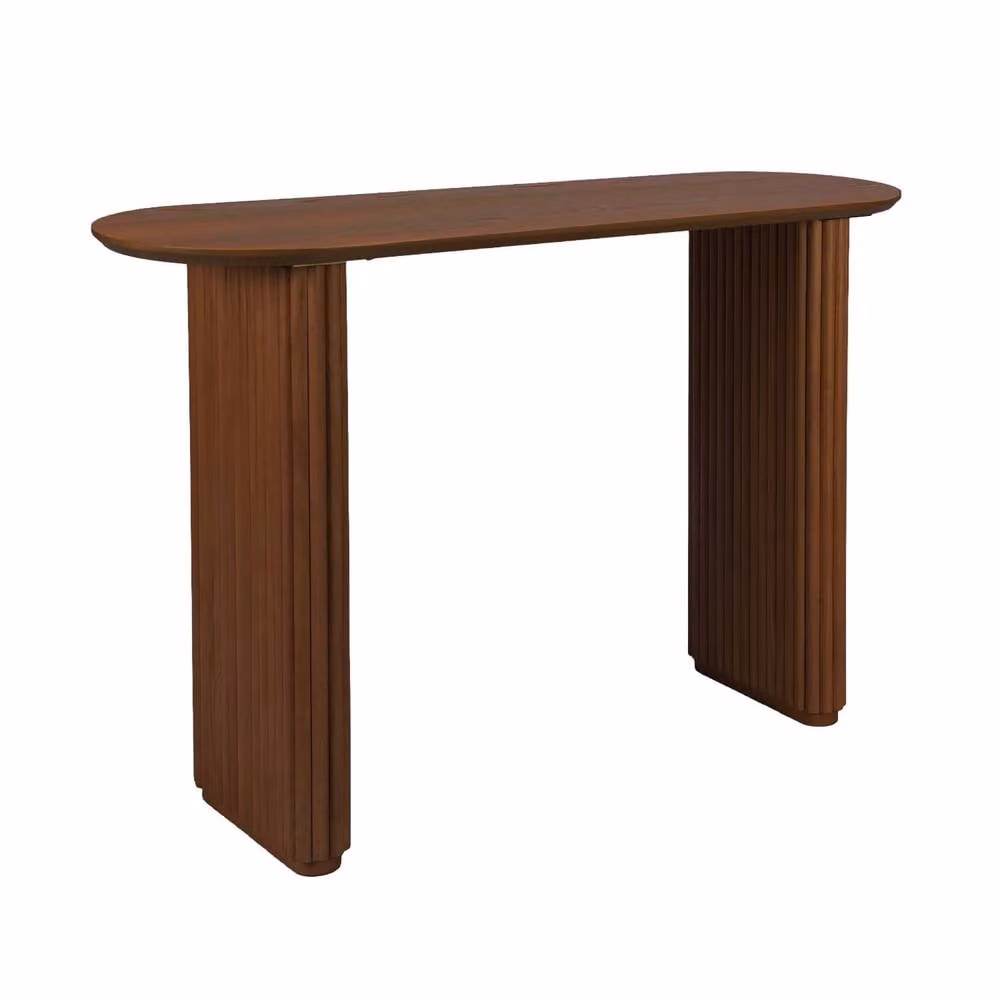 sweeek Oval Console Table in Dark Brown Rubberwood and Oak-Effect Veneer – 2